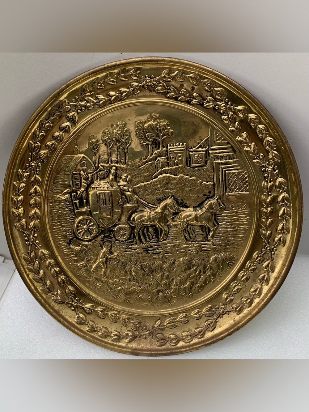 Decorative Gold Wall Plaque - Horse & Carriage Scene